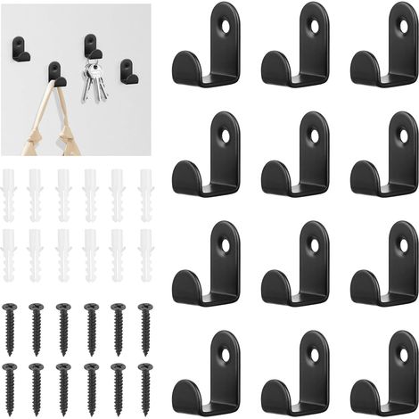 Crochets porte Manteau Mural, 12 Pièces Crochet Muraux a Visser, Patere Murale Noir avec 12 Vis, Petit Patère Crochet Muraux pour Porte, Mur, Salle de Bain, Cuisine (1/5)