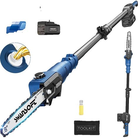 Scie élagueuse à batterie, avec poignée réglable, Bleu, deux batteries, Scies à chaîne sur perche (1/2)