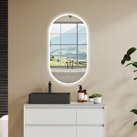 Ducha Casa Espejo de Baño LED Blanca,Antivaho, Dimmer Sin Pasos,Memoria,Botón Táctil+Switch Pared,50×90cm