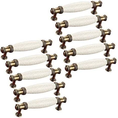 Sollbry Boutons de portes céramique poignées de meubles, Poignée Bâton De Porte Meuble, Cusine Poignée barre de porte d'Armoire avec Vis Distance de trous 96 mm (1/5)