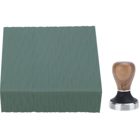 Tapis de tasseur à café en silicone, tasseur en acier inoxydable et tasseur en bois de 58 mm pour la cuisine (vert). (1/5)