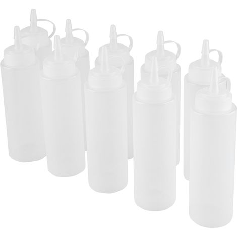 Distributeur de condiments en plastique blanc, 240 ml, lot de 10, pour sauces, huiles, crèmes et vinaigres. (1/5)