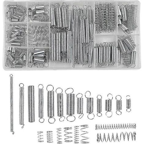 Assortiment de 200 ressorts de compression et d'extension en acier galvanisé, 20 tailles différentes. (1/5)