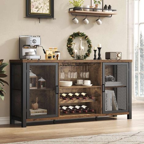 Barschrank mit Weinregal und Glashalter, industrieller Stil, 140 cm, Braun-Schwarz (1/5)