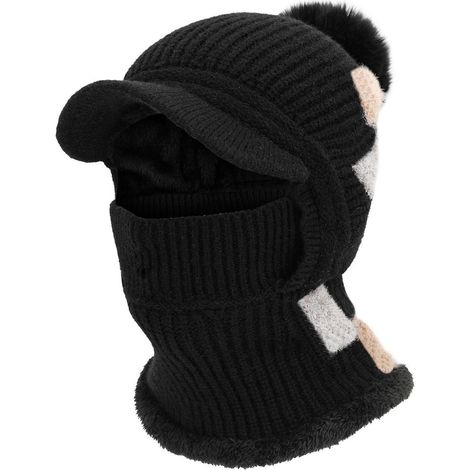 Strickmütze mit Schal und Sturmhaube für Damen, warm, winddicht, fleecegefüttert (1/5)