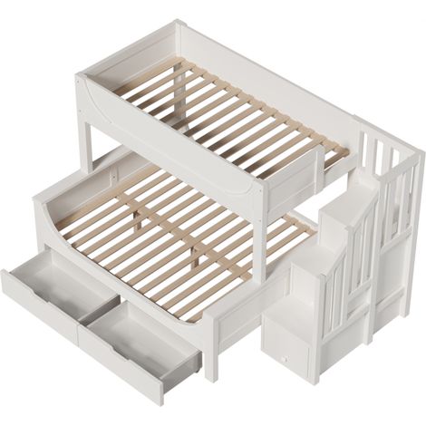 Kinder-Etagenbett Weiß mit Treppenregal und Schubladen 90x200 / 140x200 cm (1/5)