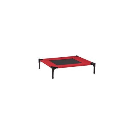 Lit surélevé pour chiens chats animaux de compagnie tissu oxford textilène micro-perforé 76 x 61 x 18 cm rouge et noir