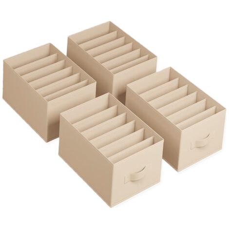 Lot de 4, Organisateur à 6 Compartiments, Boîtes de Rangement, haussettes organiseur pour vêtements,Panier, 42 x 30 x 17 cm, pour Pantalons, Vêtements, pour la garde-robe de dortoir à domicile(Beige)
