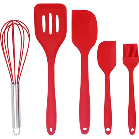 Ensemble Ustensiles Cuisine Silicone - Design Ergonomique - Resistance Chaleur - Lot De 5 Pieces (1/5)