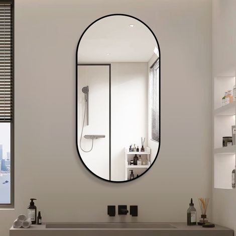 Specchio da bagno ad arco 60 x 120 cm, telaio in alluminio nero DESVIAE (1/5)