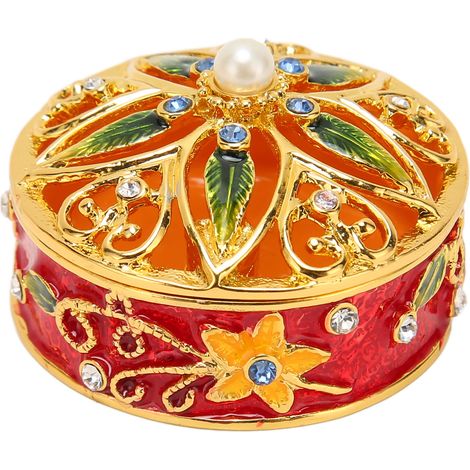 Boîte à bijoux métallique innovante avec peinture à la main, organisateur raffiné pour bagues et boucles d'oreilles, couleur rouge (1/5)