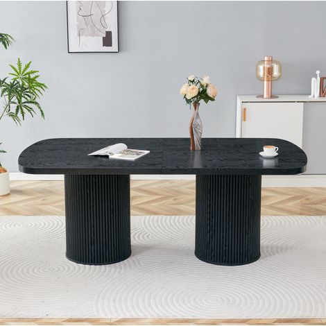 Ovaler Esstisch 180x90x76 cm Schwarz aus MDF mit geriffeltem Säulenfuß und ovaler Tischplatte (1/5)