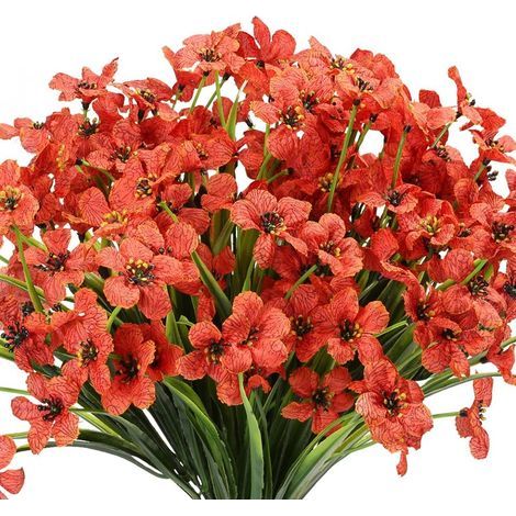 10 manojos de flores artificiales para exteriores resistentes a los rayos UV, que no se decoloran, flores moradas artificiales para uso interior y exterior, plantas colgantes para jardín, patio, porch (1/5)