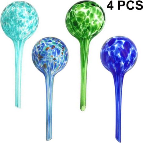 Lot de 4 boules d'arrosage, arrosage dosé des plantes et. Fleurs, aide à l'arrosage, bureau, vacances, H x P : environ 7,5 x 20 cm