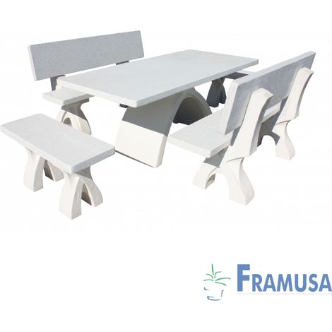 CONJUNTO COMEDOR PIEDRA RECTANGULAR JARDIN ASTRAL PULIDO BLANCO