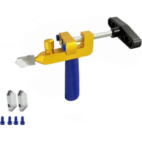 Fliesen- und Glasschneider mit 3 Klingen, 2-in-1-Handfliesenschneider mit Glasbrecher, Heimwerkerwerkzeug für Fliesen, Glas und Spiegel – Blau