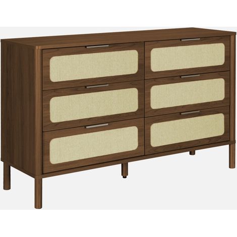 Cassettiera vintage decorazione legno e canna, 6 cassetti (1/5)