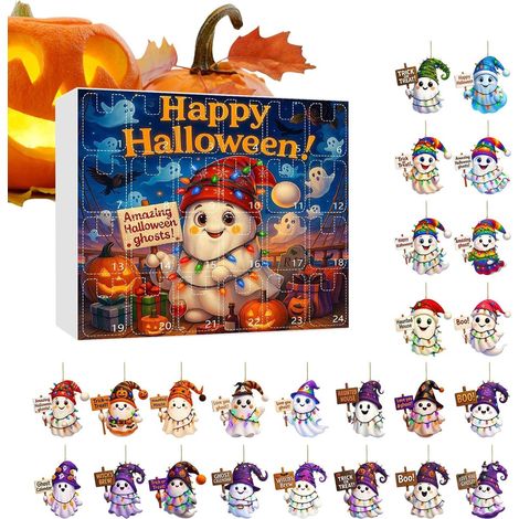 Calendrier de l'Avent Halloween,Pendentif Fantôme Thématique 24 Jours Ornement Acrylique Festif Décor 2D pour Maison Fête Mur Réunion Festival Activités Domestiques (1/5)