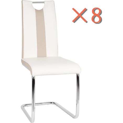 Haloyo 8er-Set Esszimmerstühle, Küchenstuhl mit PU-Sitz und Rückenlehne, Metallbeine,weiß und beige (1/5)
