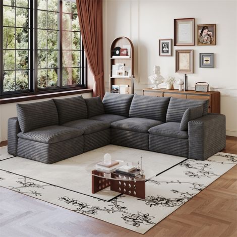 Canapé Modulaire Cloud 260x250x60cm - Design Double Couche Déhoussable Rembourré en Mousse Sans Montage - Gris Foncé (1/5)