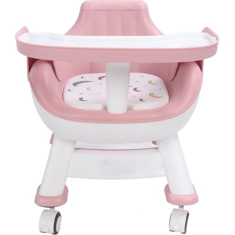 Chaise haute pour bébé avec roulettes, dossier insonorisé et coussin anti-bruit, protection dorsale, rose. Idéale pour les repas au sol. (1/5)