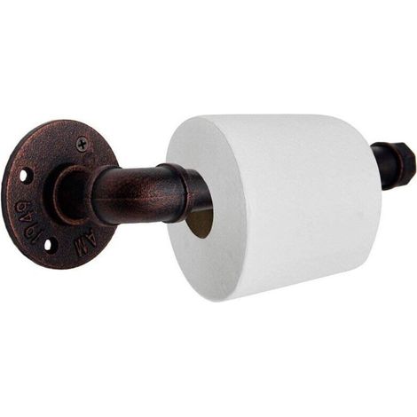 Toilet paper holder set with industrial pipe look, wall-mounted toilet paper holder, bronze finish (1/5)