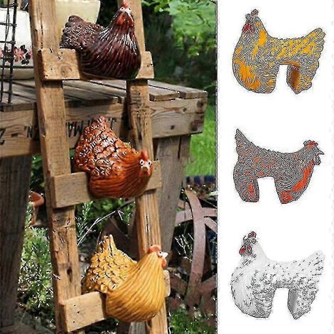 Figurine de poulet en résine rouge pour jardin, cour, ferme, décoration, coq, chaise, échelle extérieure (1/5)