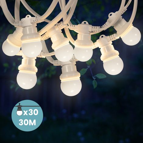 Guirlande Guinguette 30M Cable Blanc IP65 - Guirlande Electrique Exterieur 30 Bulbes Blancs - Guirlande Guinguette Exterieur Boheme Déco pour Domaines et Parcs (1/5)