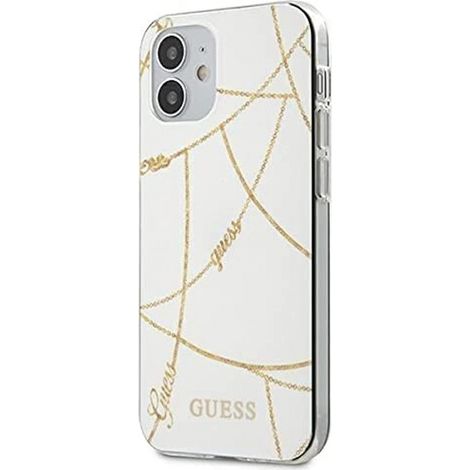 Coque rigide blanche Guess GUHCP12SPCUCHWH pour iPhone 12 mini 5,4 pouces, collection Gold Chain.