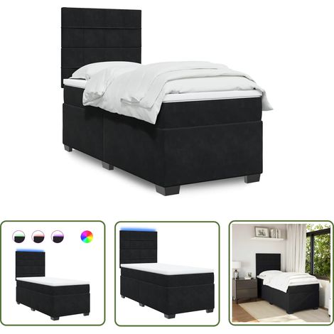 The Living Store Boxspringbett mit Matratze Schwarz 80x200 cm Samt - Boxspringbett - Doppelbett - Samtbett - LED Beleuchtung - Höhenverstellbares Kopfteil (1/5)