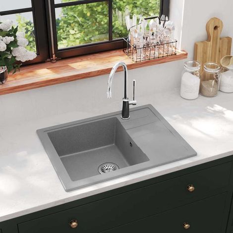 vidaXL Évier de cuisine avec trou de trop-plein ovale Gris Granit (1/5)