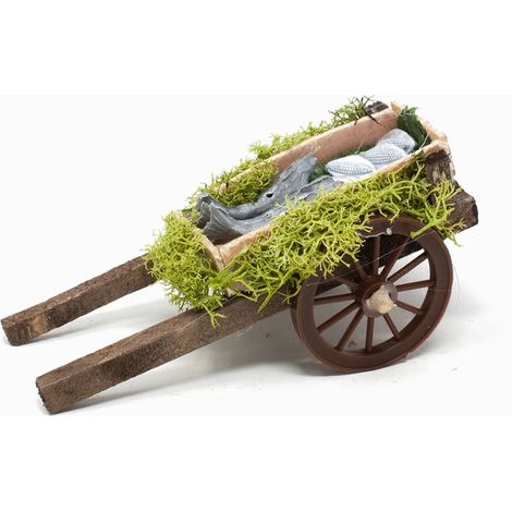 Carretto di Legno con Pesce per Presepe 11117B