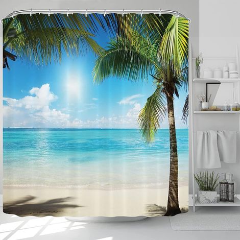 Rideau de douche, rideau de bain imperméable, rideau de douche de plage 3D, rideau de bain lavable avec 12 anneaux de rideau de douche (180 x 180 cm) (1/5)