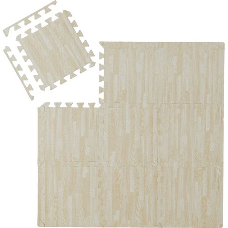 JSSEVN - Floor protection mat 9, puzzle, sports and fitness equipment, EVA fabric, BPA-free, wood-look effect, white (1/4)