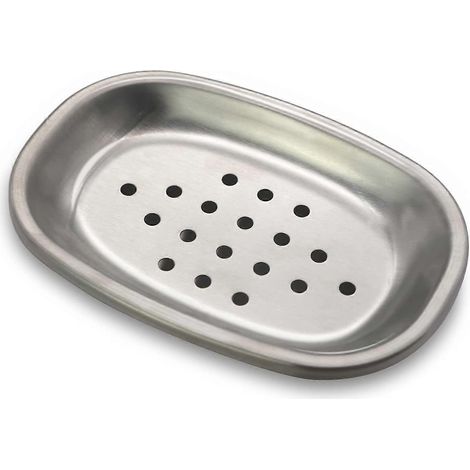 Porte-savon en acier inoxydable, très fiable et durable Porte-savon double couche en métal avec bac d'égouttage Salle de bain, douche, évier de cuisine (Oval-1) (1/4)