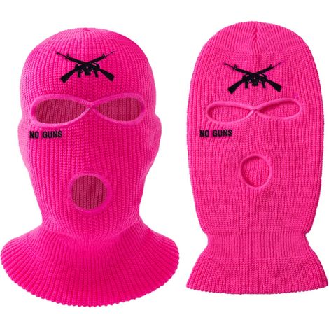 Bonnet tricoté 3 trous avec broderie lettre, cache-visage chaud pour ski, cyclisme, running, rose rouge