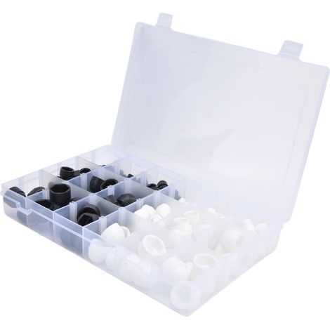 Kit de 300 cache-écrous hexagonaux pour vis et boulons, assortiment de 6 tailles (M4, M5, M6, M8, M10, M12), noir et blanc.