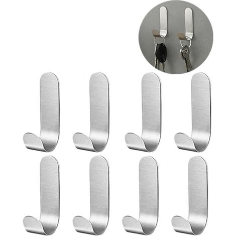 Lot de 8 crochets adhésifs en acier inoxydable – Auto-adhésif étanche pour salle de bain et cuisine – Charge maximale élevée