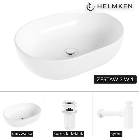 Lavabo à poser Helmken 83648000 (48 x 34) Blanc + Siphon blanc + Bouchon clic-clac blanc (1/5)