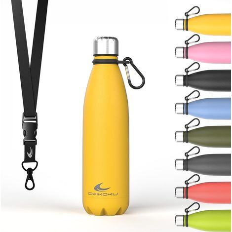Gourde Isotherme - 500ml - Bouteille Isotherme en Acier Inoxydable sans BPA - 24h Froid & 12h Chaud - Double Paroi - Pour le Bureau, Sport, Voyages, L'école - Jaune (1/5)