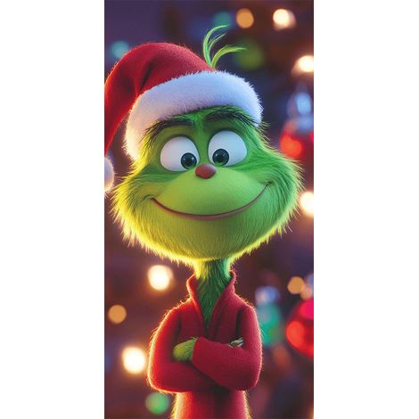 Rideau/drapeau de porte de Noël 2026, fond photo intérieur/extérieur avec motif monstre vert - 90 x 180 cm - LMGBJB-1