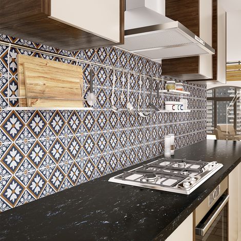Sticker Mural Carrelage adhésif Cuisine Salle de Bain - 60 STICKERS CARREAUX DE CIMENT AZULEJOS EVA - 60stickers20x20cm (1/5)