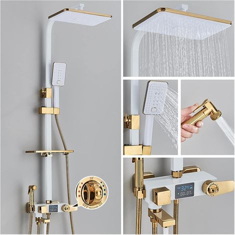 Ensemble de douche mitigeur thermostatique intelligent Robinets de douche thermostatiques à affichage numérique noir Douche à effet pluie Mitigeur thermostatique à 4 voies Commodity Shelf Bidet Robine (1/5)