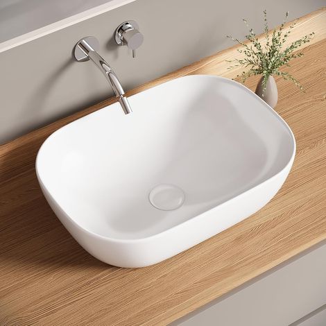 Lavabo à Poser Blanc en Céramique Vasque Moderne pour Salle de Bain Invités Restaurant Toilettes (46x33.5x13.5 cm) (1/5)