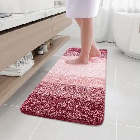 Tapis de bain en microfibre – Doux, absorbant, antidérapant, lavable en machine, 119 x 43 cm, bordeaux, rectangulaire