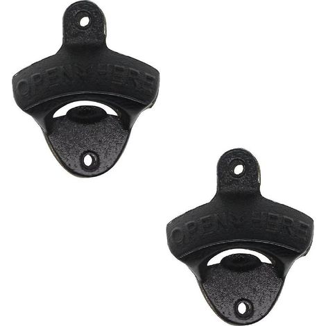 2 Piece Wall Mounted Beer Bottle Opener - Black, Vintage Style Cast Iron Beer Bottle Opener