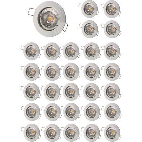 Lot de 30 Spot encastrable fixe led blanc avec ampoule gu10 7w 38° blanc chaud (1/4)