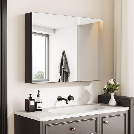 Spiegelschrank Bad 80x60 cm Badezimmer Spiegelschrank Schwarz Spiegelschränke Badspiegel Badschrank Hängeschränke Wandschrank Medizin Kabinett für Badezimmer, gäste wc