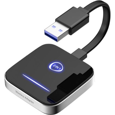 Kabelloser CarPlay- und Android Auto-Autoadapter mit stabilem 2,4 GHz + 5 GHz Dualband-WLAN und Bluetooth 5.0, für Apple CarPlay und Android Auto, anwendbar für Autos nach 2016 und Telefone mit Androi (1/5)