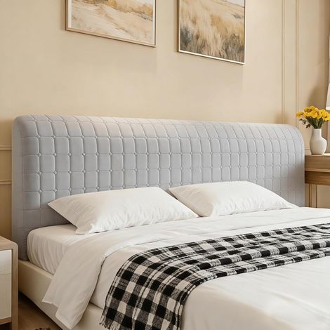 Kindfiber OÜ-Housse de Tête de Lit Carreaux Petits Housse de Tete de Lit en Doux Épaisse Housses pour Tête de Lit Chambre à Coucher Gris Clair 160cm (1/5)